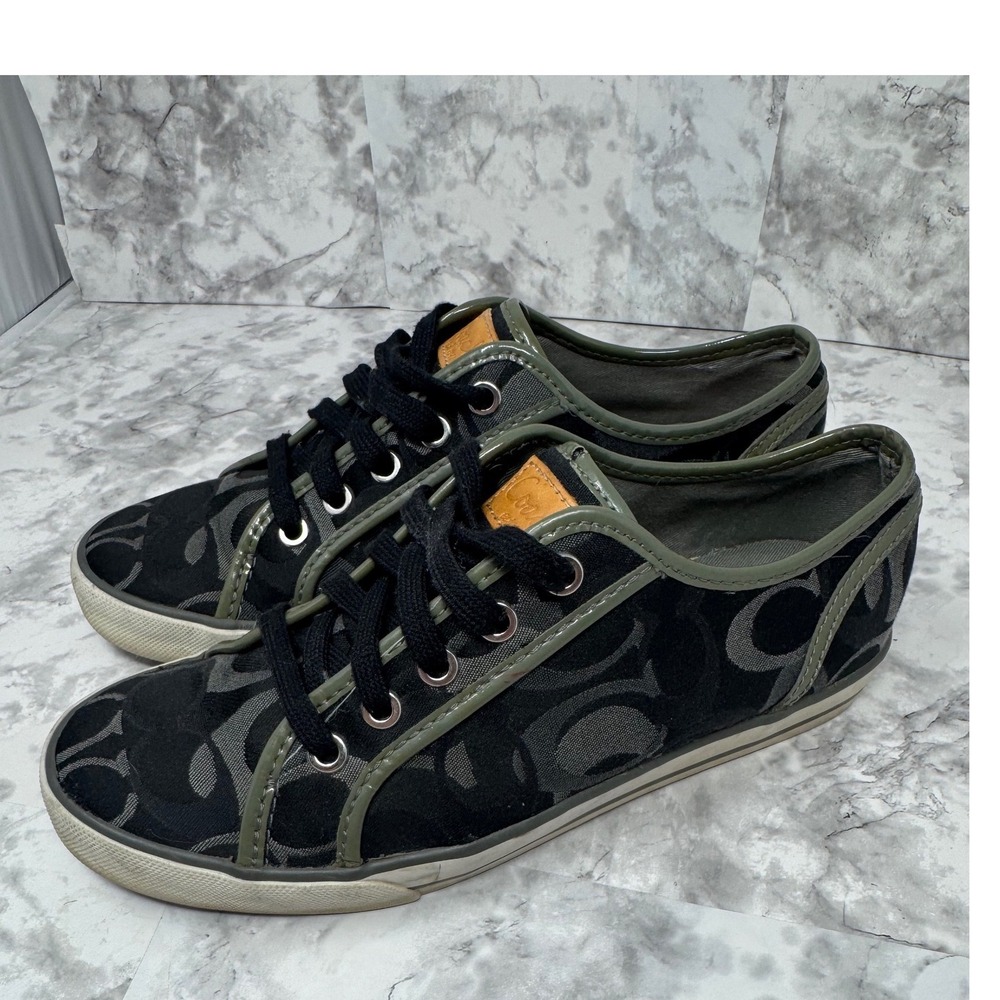 Coach Black & Olive Canvas Low-Top Sneakers - Picture 2 of 12